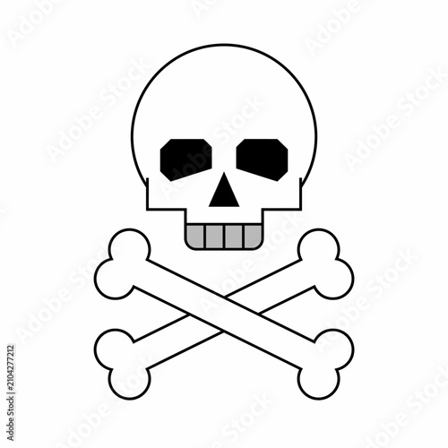 Skull and crossbones vector illustration, poison danger symbol icon on white background