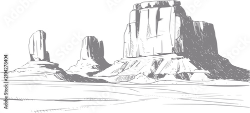 Bild auf Leinwand Un dibujo a mano de los icónicos montes de Monument Valley sobre un fondo blanco