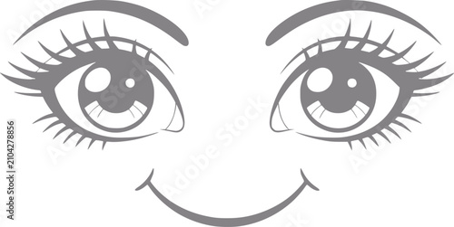 Foto Un diseño estilizado de una cara feliz con grandes ojos de estilo anime y una bo