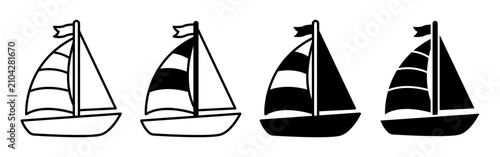Obraz na plátně Summer Sailboat Silhouettes Row of Four Iconic Boats.