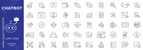 Chatbot icon set. Editable line icons. Vector illustration.