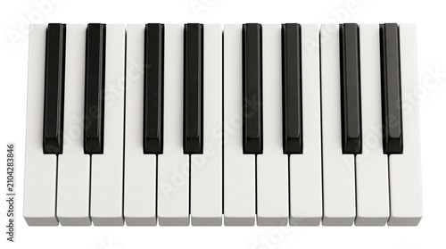 Cuadro en lienzo Piano keys top view on transparent background musical instrument keys for composition and studio design