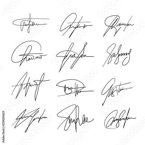 Photos Handwritten signature collection, set of 12 black ink autograph vectors, elegant