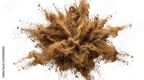 Photos Violent explosion of fine light brown powder particles scattering in air against transparent background
