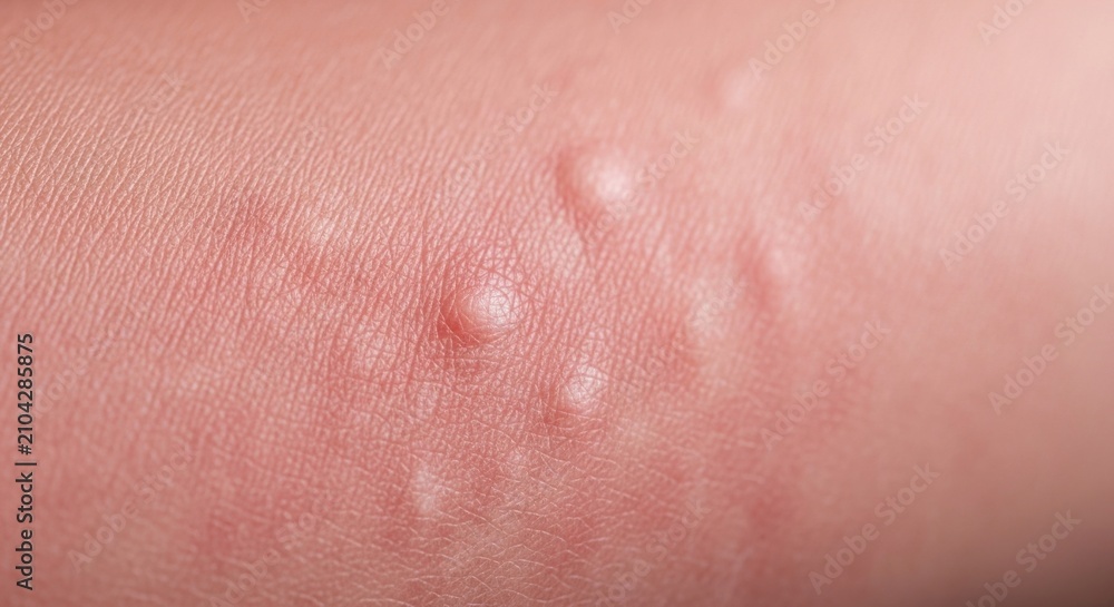 Fototapeta premium Macro Close-Up of Allergic Reaction Hives and Itchy Red Bumps on Human Skin