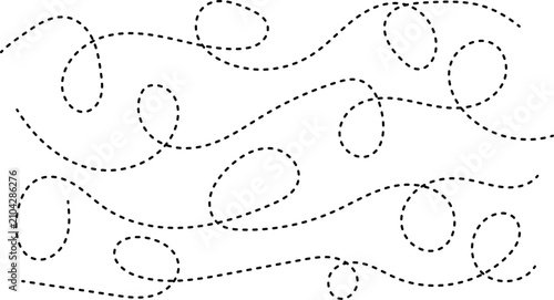 Minimalist dotted line sequence, motion trail collection, direction indicators, travel mapping elements, abstract curved path design vector art.
