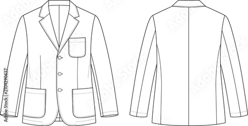 Foto Men casual blazer jacket with notch lapels and three button front technical flat