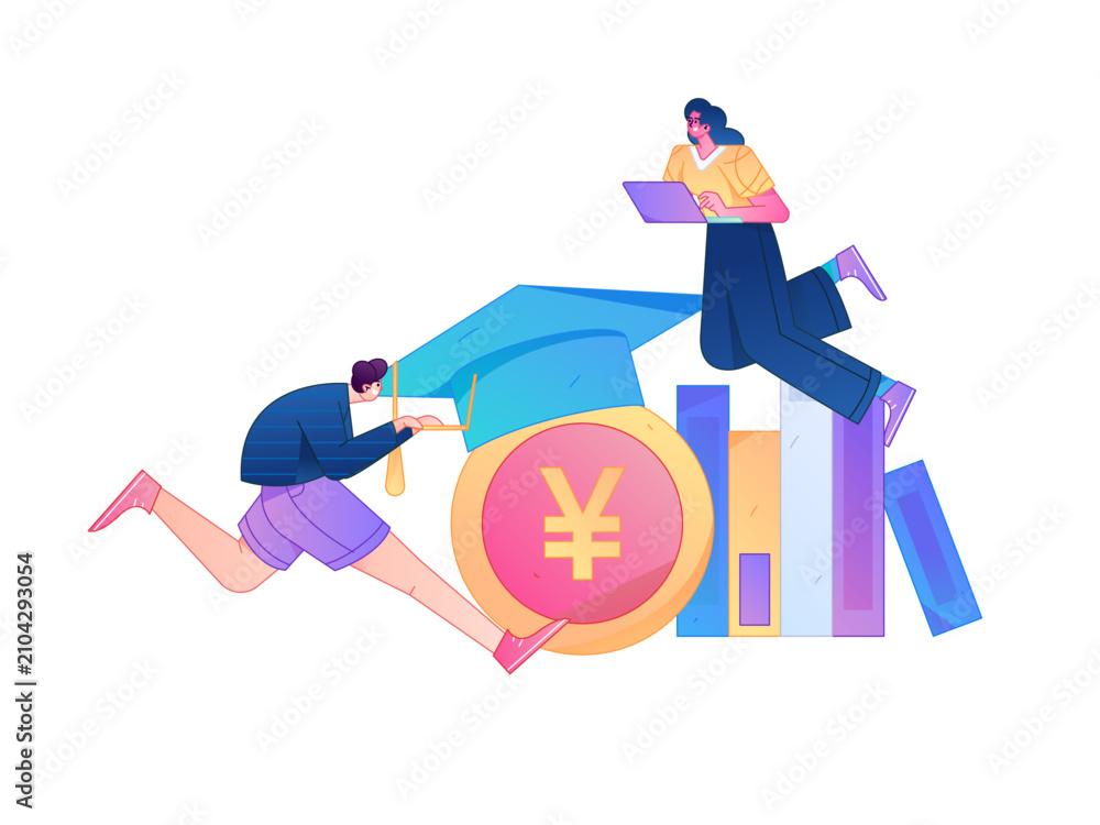 Fototapeta premium Education and learning people flat vector concept hand drawn illustration 