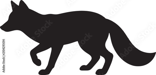 Tableau sur toile Fox silhouette, black shape, wild animal, nature predator, mammal, standing against transparent background