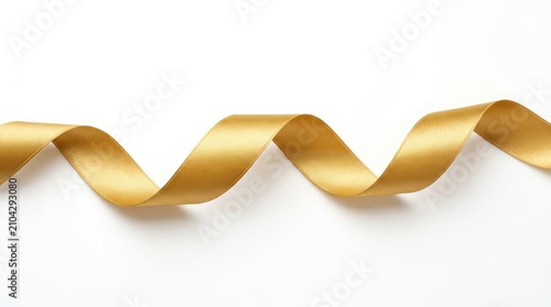 A golden ribbon winding elegantly across a plain background. This metallic ribbon has a smooth, satin finish and is depicted in a graceful curve