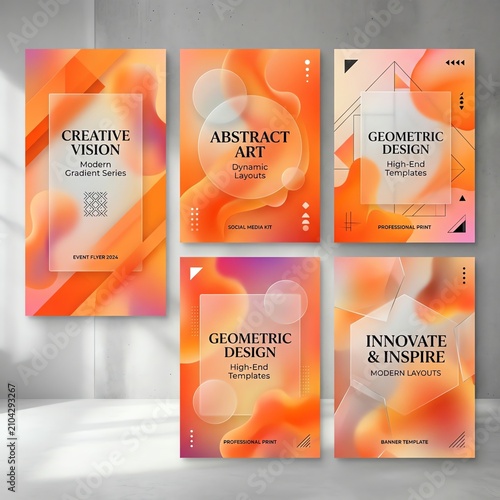 Abstract Gradient Covers, Modern Design Templates, Vibrant Orange and Pink Hues