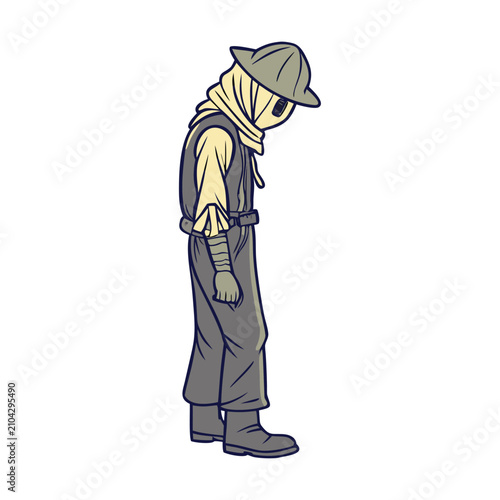 Quadro su tela Vintage post-apocalyptic survivor character vector, mysterious masked man in was