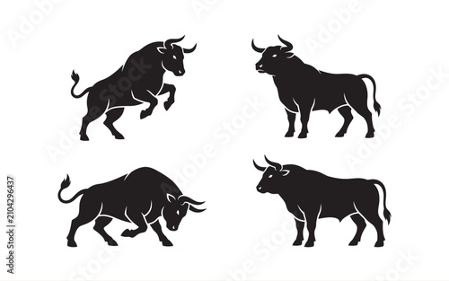 Powerful Charging And Standing Taurus Bull Logo Collection