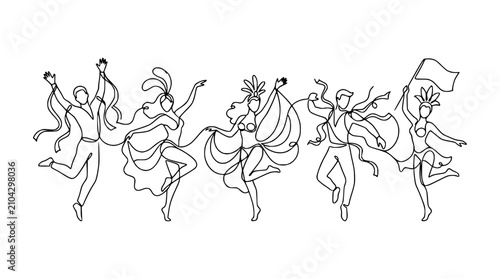 фотографія Joyful Dancers Line Art: Celebration, Parade, Performance, Abstract Figures