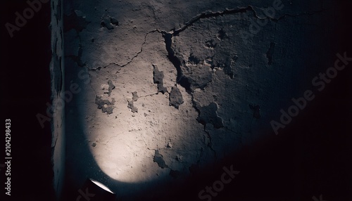 Dark Grunge Texture Of Aged Concrete Wall With Dramatic Spot Lighting And Deep Shadow Contrast