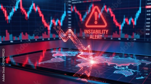 Global trade tensions cause economic conflict with tariff negotiation challenges and agreement instability alert on digital world map