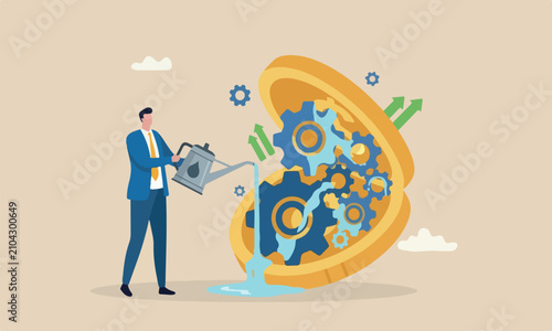 Tableau sur toile Financial or, monetary policy to help lubricate economy concept, businessman put