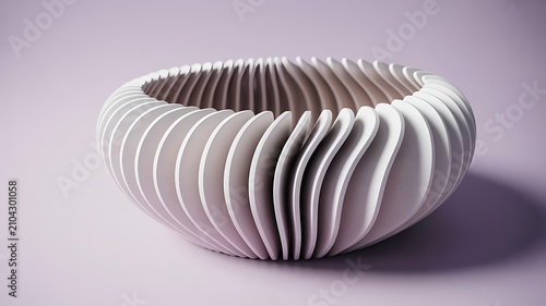 White ceramic bowl with a modern sculptural design on a soft purple studio background light