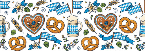 Photography Oktoberfest Seamless Border Pattern with Traditional Bavarian Elements Beer Mugs
