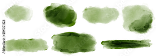 Obraz na płótnie Green Watercolor Splatters: A collection of organic, free-flowing green watercolor paint splatters and brush strokes, perfect for adding a touch of nature and artistic flair to your designs