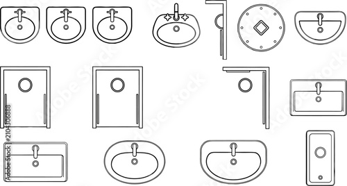 Canvas-taulu Top view architectural floor plan symbols collection of modern bathroom sinks an