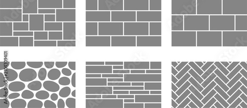 Canvastavla Set of six various grey stone wall patterns displayed as a professional flat vec