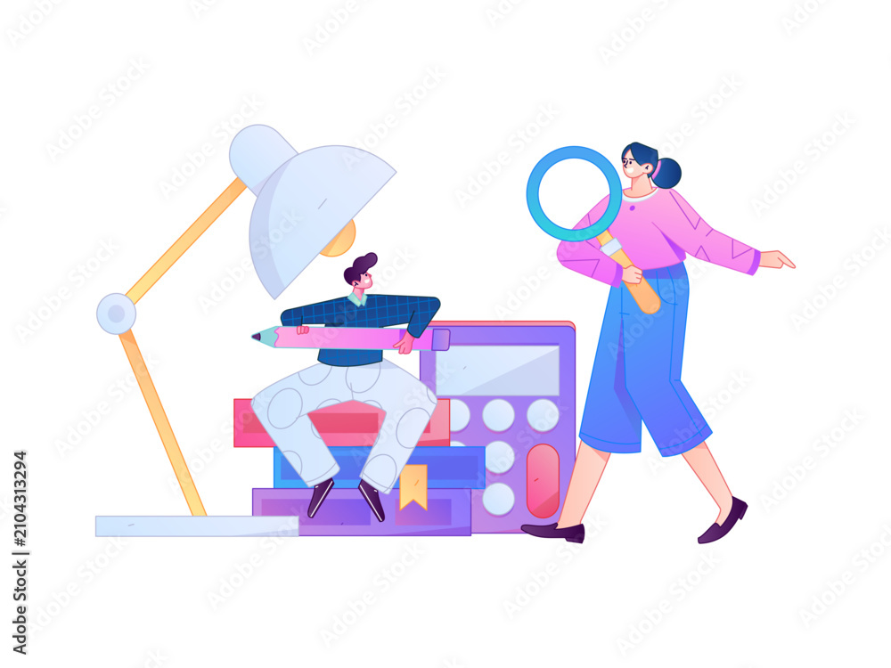 Fototapeta premium Education and learning people flat vector concept hand drawn illustration 