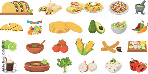 Foto Traditional Mexican food and culinary dishes set with tacos burritos quesadillas
