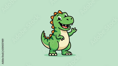 Cute green dinosaur vector illustration of a happy prehistoric animal character isolated on light green background