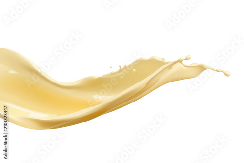 Creamy liquid splashing against a transparent background, pouring fresh dairy product or sweet caramel sauce wave