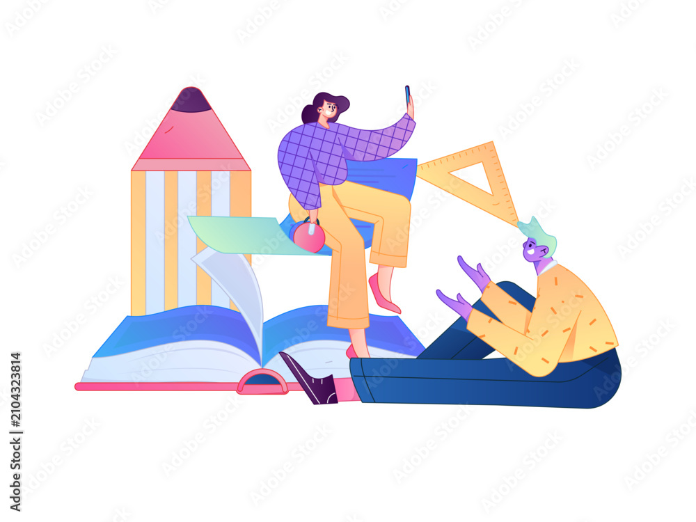 Obraz premium Education and learning people flat vector concept hand drawn illustration 