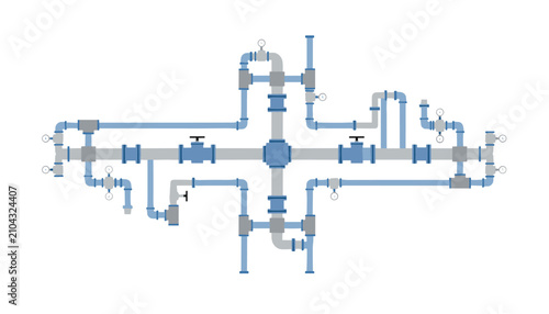 Technical diagram of an industrial piping system with various valves, gauges, and connectors.