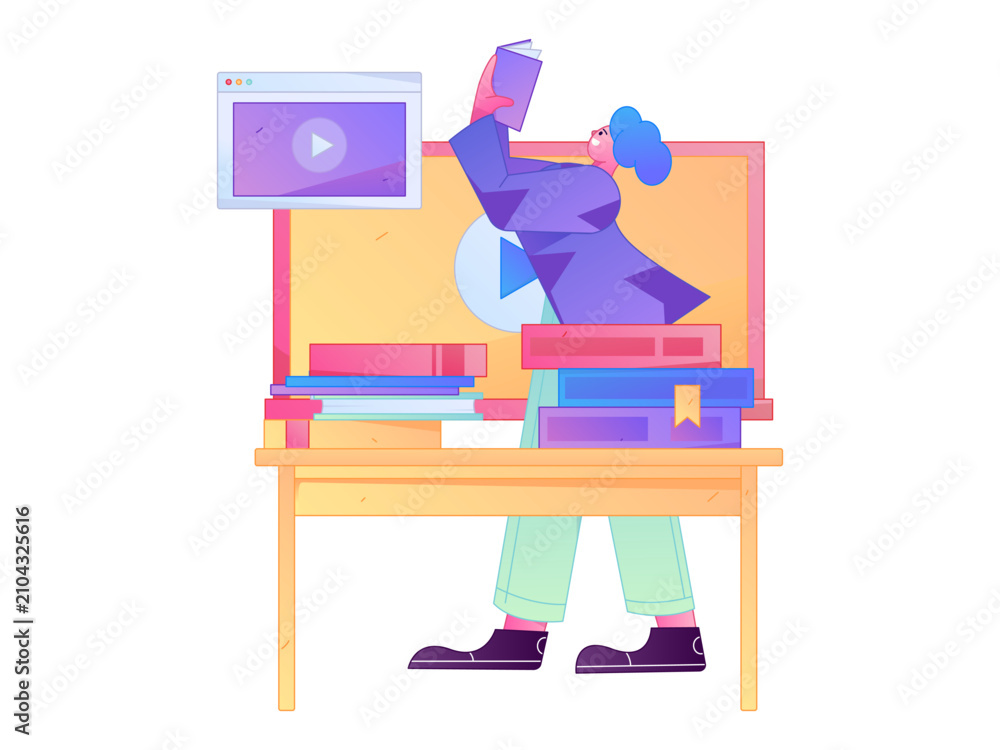 Fototapeta premium Education and learning people flat vector concept hand drawn illustration 