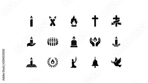 Schilderij op canvas Minimalist black icons showing sacred symbols and spiritual elements in flat vec
