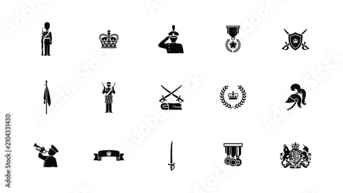Foto Elegant black and white military ceremonial icon collection with evoking sense s