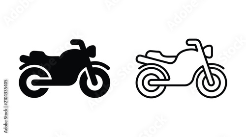 Motorcycle Silhouette And Line Art On White Background