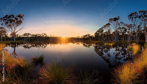 Sunset At Dunn S Swamp Panoramas Of The Australian Bush Over Calm Waters