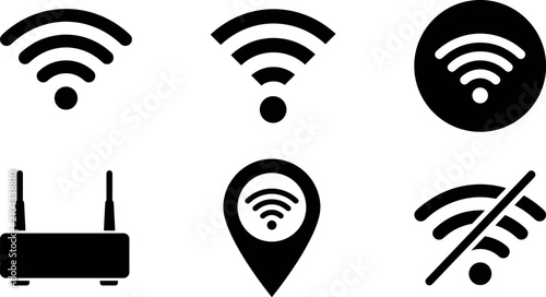 Collection of wifi signal icons, wireless network, internet connection, router symbol vector.