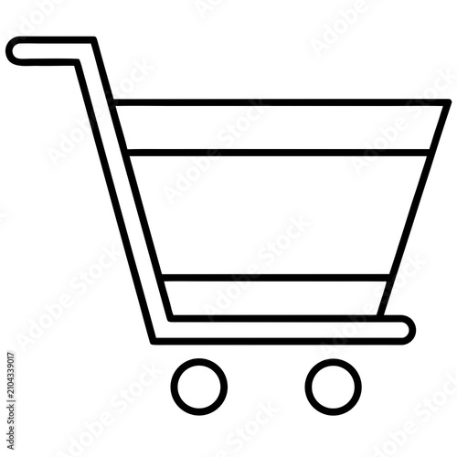 Minimal black outline shopping cart on white background geometric minimalist ecommerce