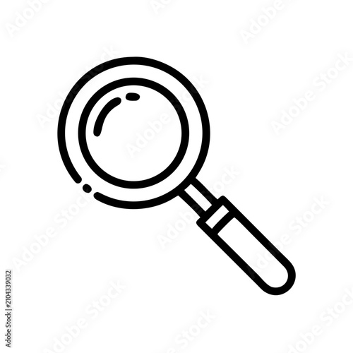 Minimal black silhouette of a magnifying glass on white background search zoom simple geometry minimal style