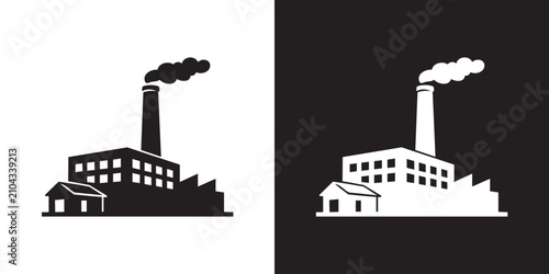 Bild auf Leinwand Minimalist Black and White Factory Silhouette Illustration - Modern Industrial P