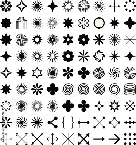 Konstfotografi Collection Of Black Floral And Geometric Shapes On White Background
