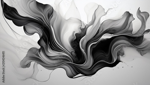 Abstract Monochromatic Fluid Ink Motion On Light Background