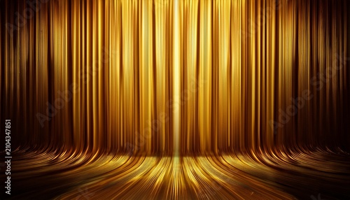 Golden Curtain With Vertical Folds And Warm Lighting Effects