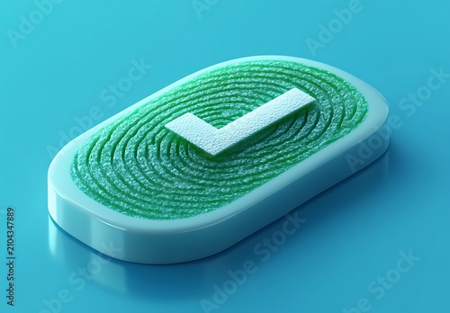 Green fingerprint with white checkmark on blue background