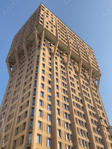 view of the famous Velasca Tower in the historic center of Milan