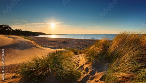 High Resolution Image Of Beaches And Dunes Of Hiekkasarki Beach In Kalajoki Finland During Sunset