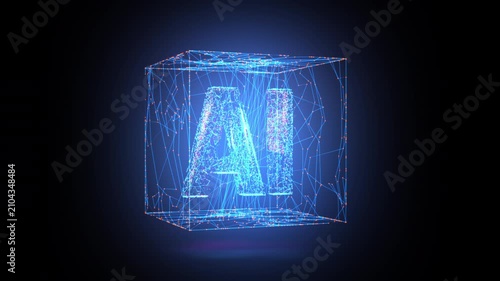 AI letters animation of glowing symbols with digital and geometric noise in computer science world, 4k abstract artificial intelligence tech animated template