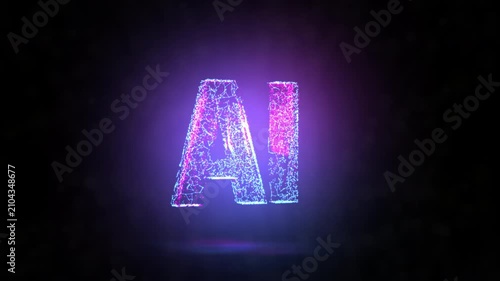 AI letters animation of glowing symbols with digital and geometric noise in computer science world, 4k abstract artificial intelligence tech animated template
