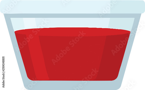 Transparent plastic container filled with vibrant red fruit sauce or sweet berry jelly for gourmet culinary food preparation and tasty dinner meal service display for home kitchen dining usage